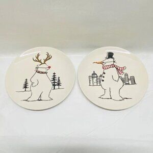 Vintage Christmas Plates Pottery Barn Polar Bear Snowman Reigndeer Brazil GUC